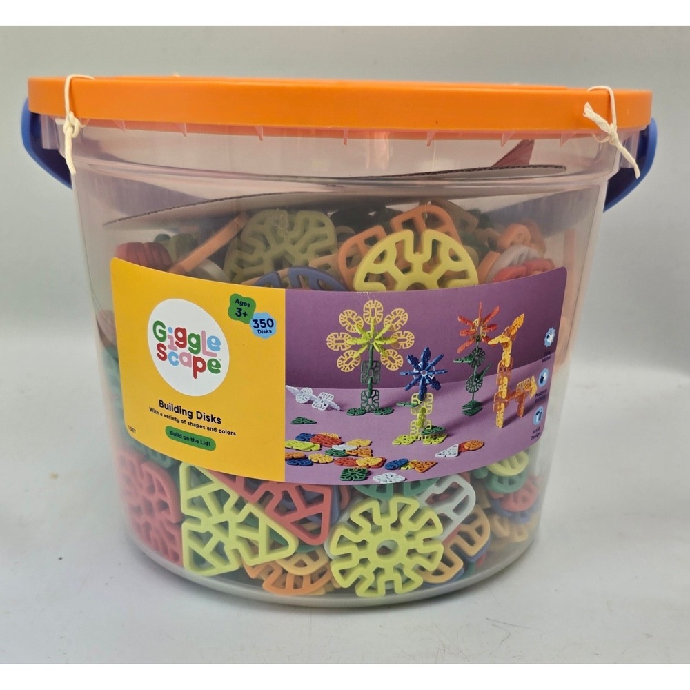 Giggle Scape Building Disks 350 Piece Set Ages 3+ STEM Construction Toy Bucket